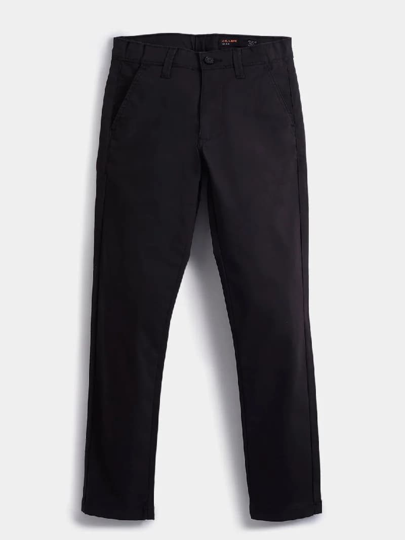 Boys Black Casual Solid Cotton Trouser