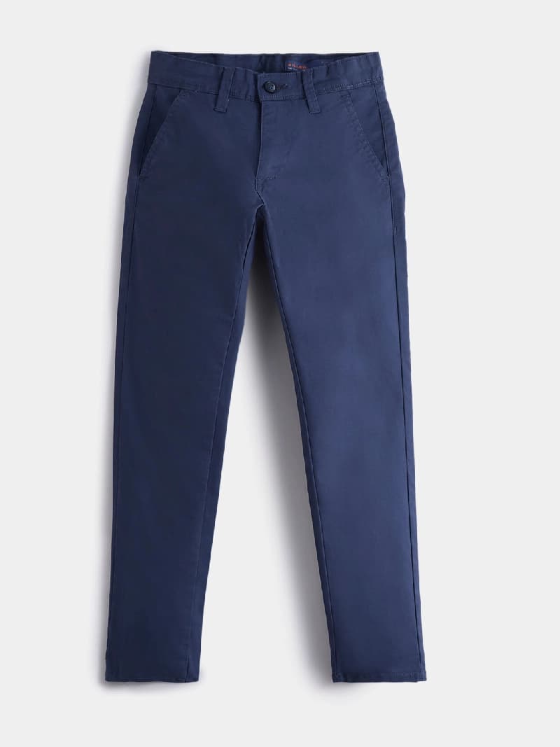 Boys Blue Casual Solid Cotton Trouser
