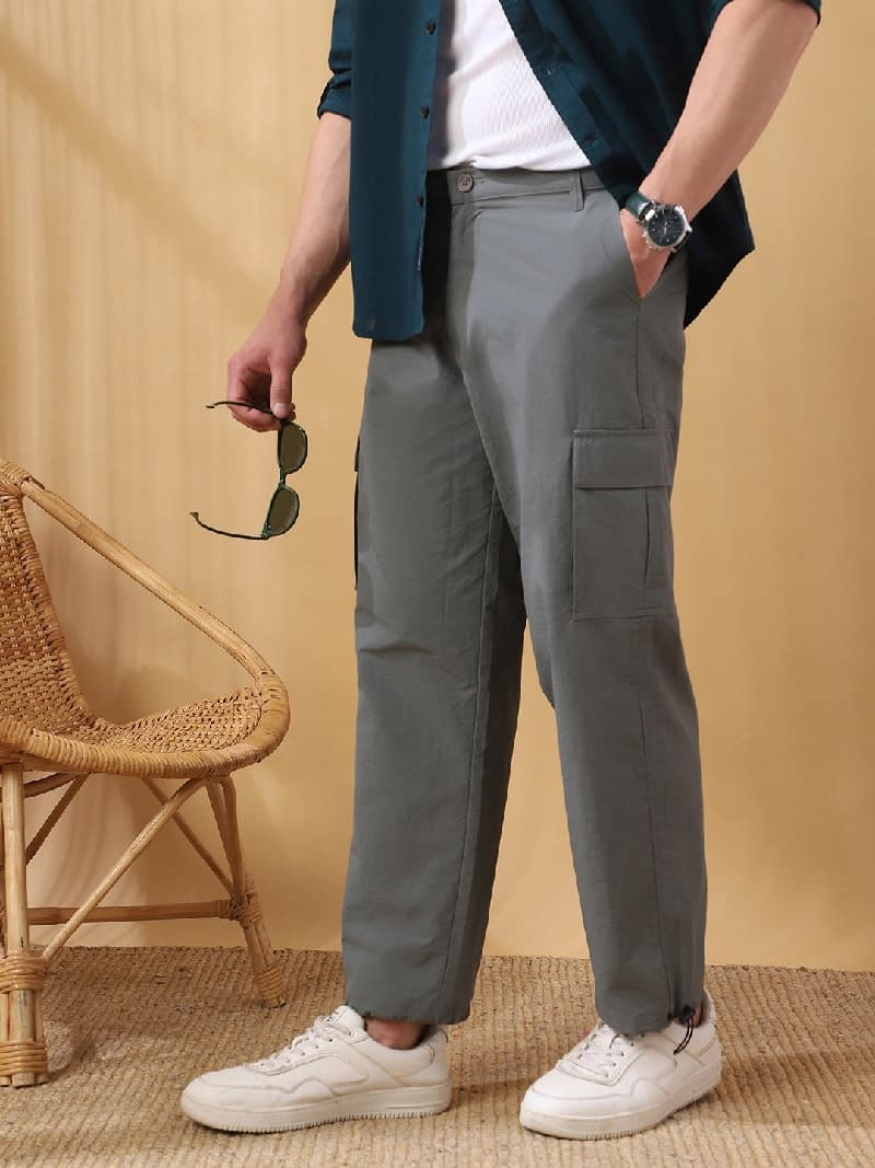 Men's Grey Casual Solid Straight Fit Trouser