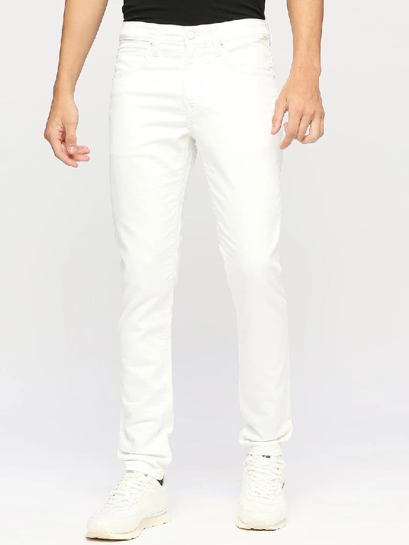 Men's White Casual Slim Fit Jeans