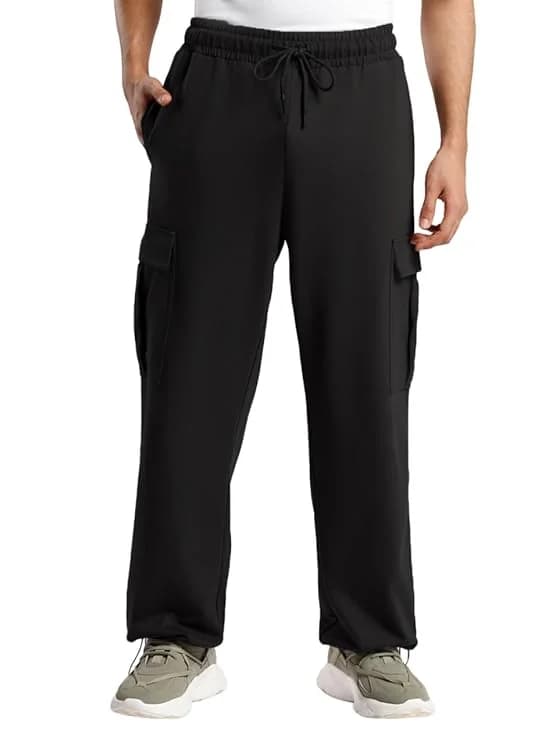 Men's Black Casual Solid Straight Fit Cargo