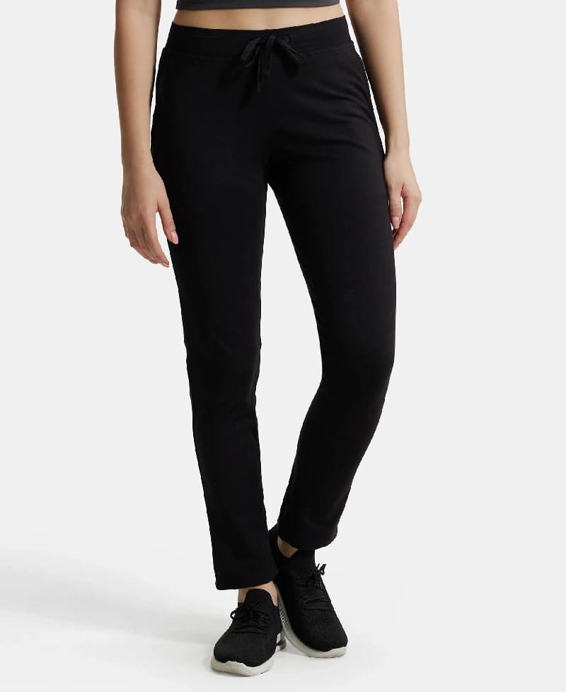Women's Black Cotton Stretch Track Pant