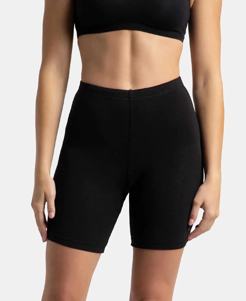 Women's Black Cotton Stretch Shorts