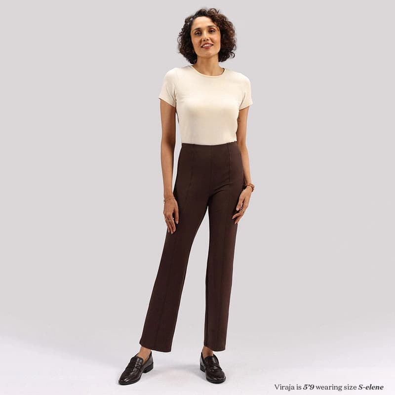 Women's Brown Formal Solid Trouser