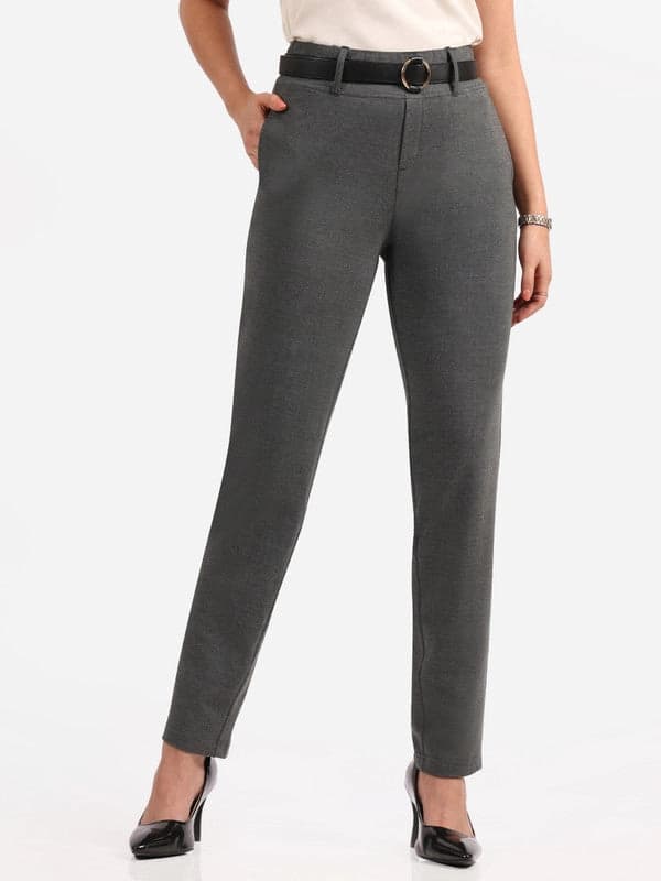 Women's Grey Formal Solid Trouser