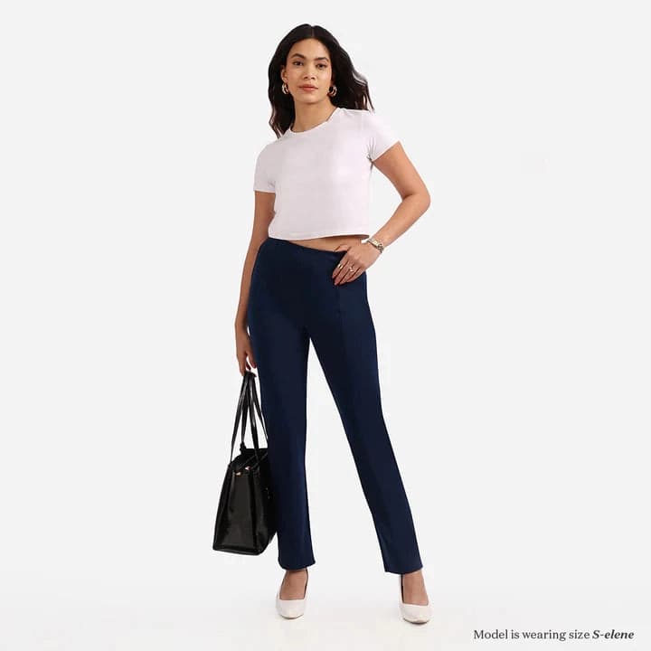 Women's Blue Formal Solid Trouser