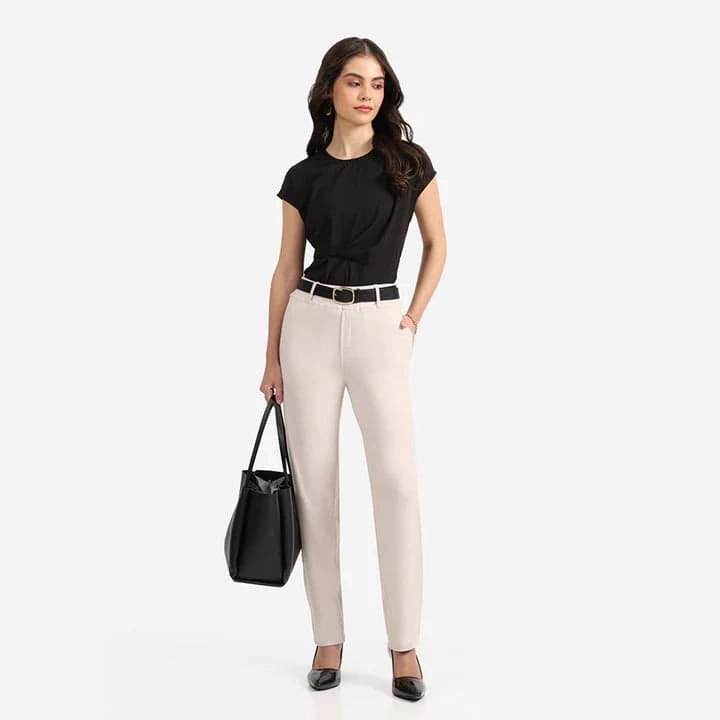Women's Beige Formal Solid Trouser