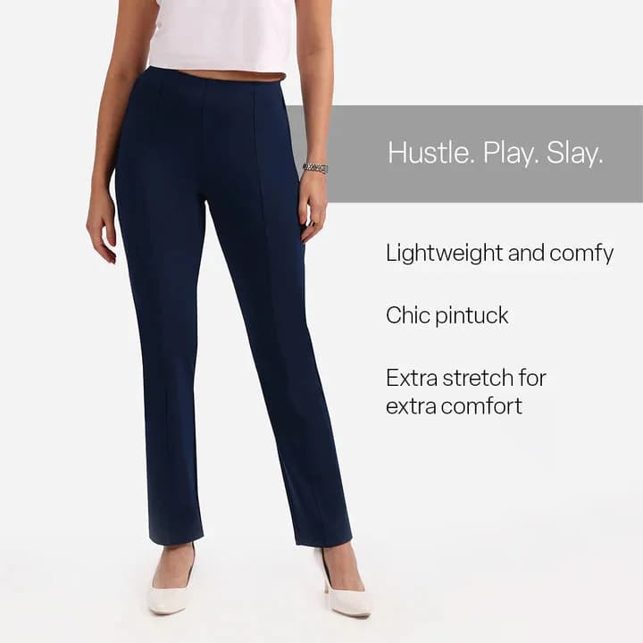 Women's Blue Formal Solid Trouser