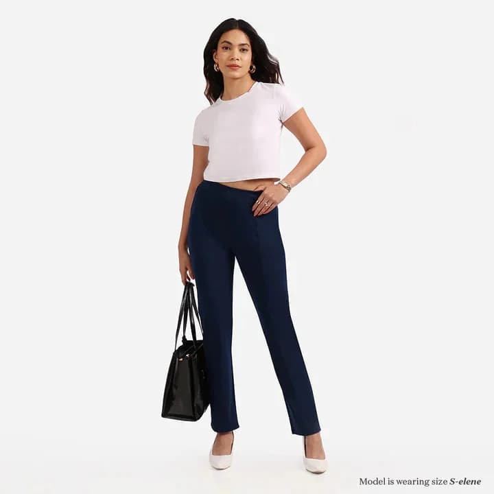 Women's Blue Formal Solid Trouser