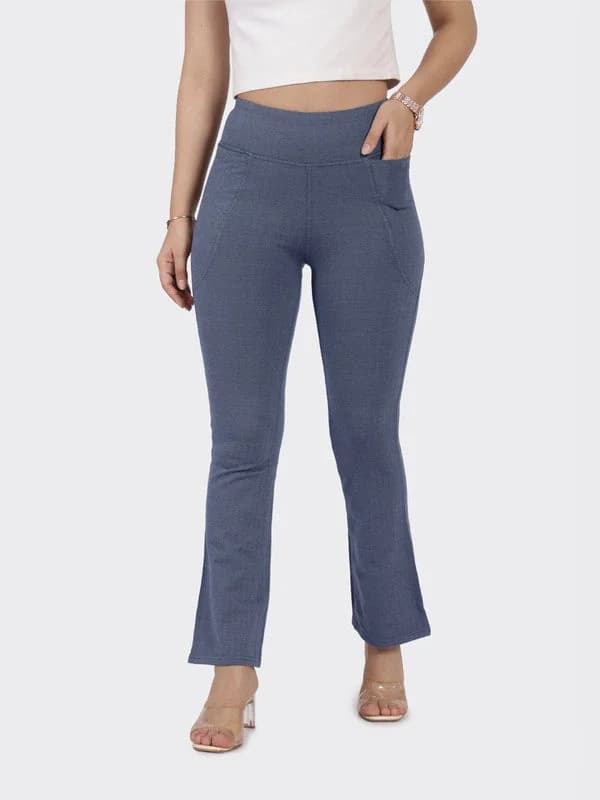 Women's Blue Casual Solid Trouser