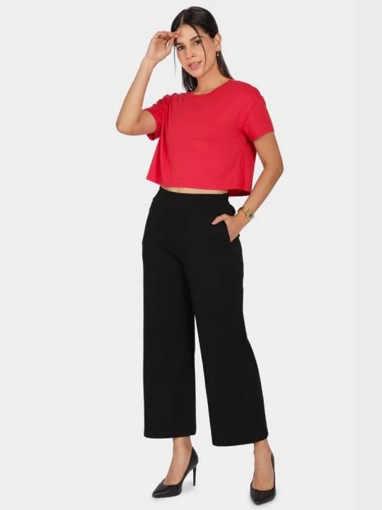 Women's Black Sports Solid Trouser