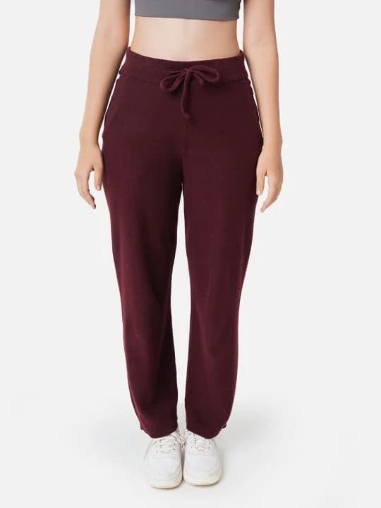 Women's Red Sports Solid Trackpant