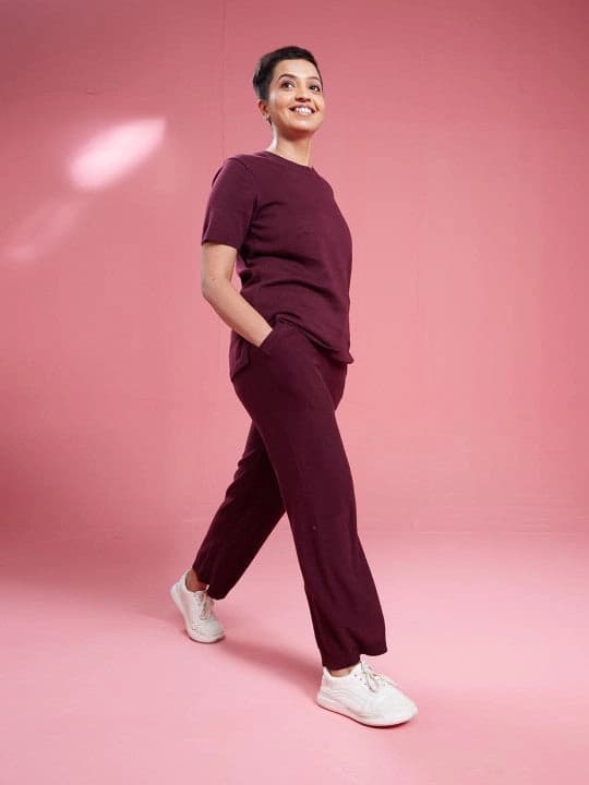 Women's Red Sports Solid Trackpant