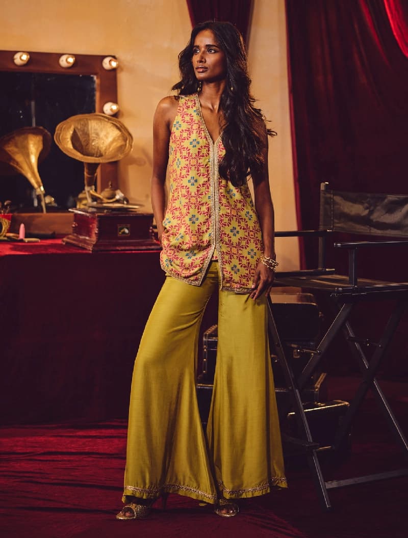 Women's Green Festive Sleeveless Co-ord Set