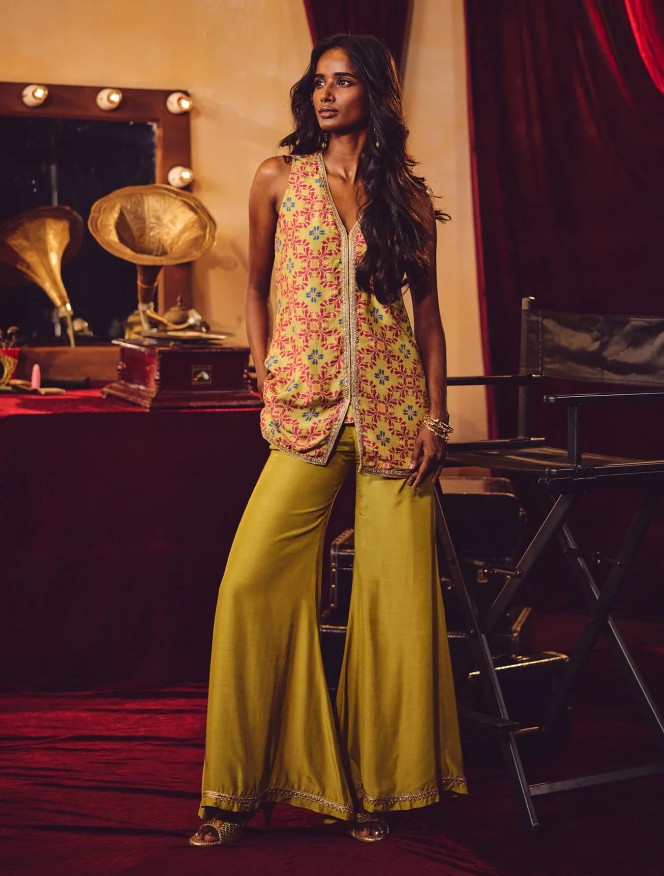 Women's Green Festive Sleeveless Co-ord Set
