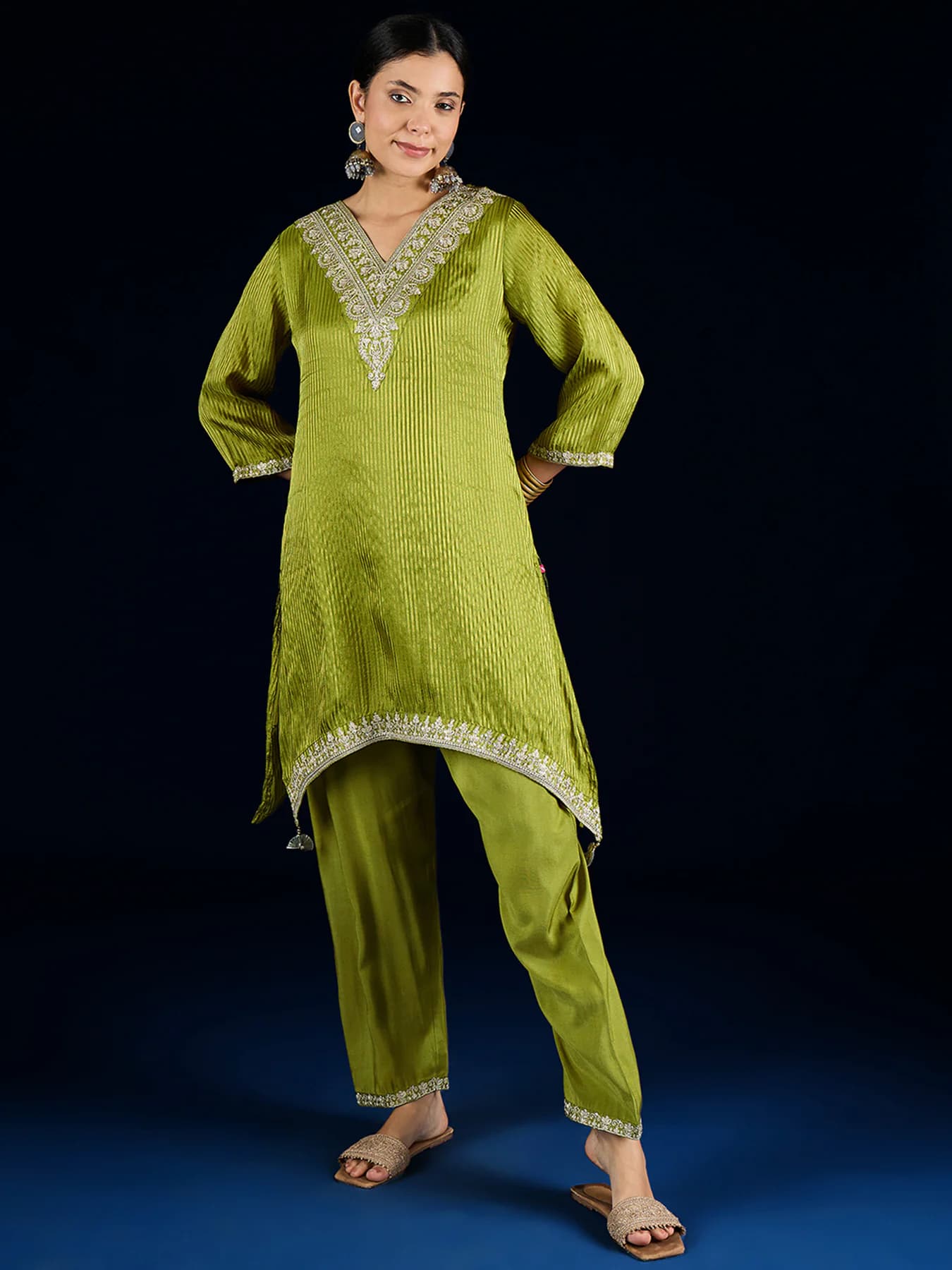 Women's Yellow C-Cut Kurta with Zari Embroidery and Ankle-Length Palazzo