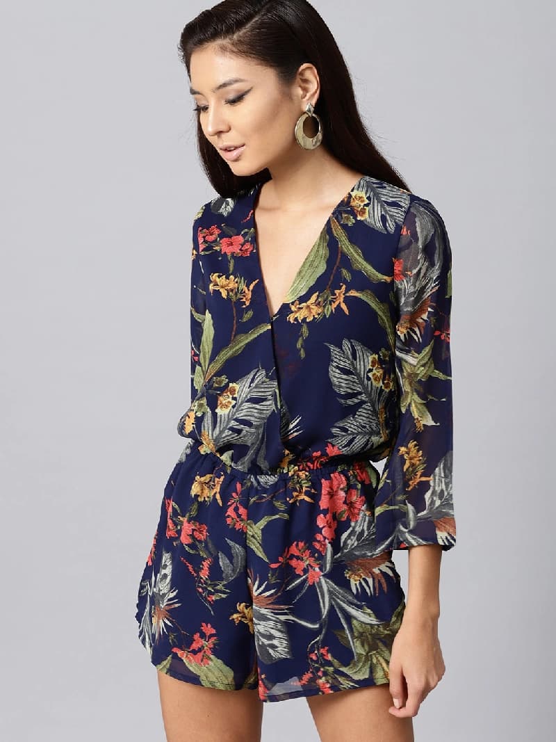 Women's Navy Casual Floral Romper