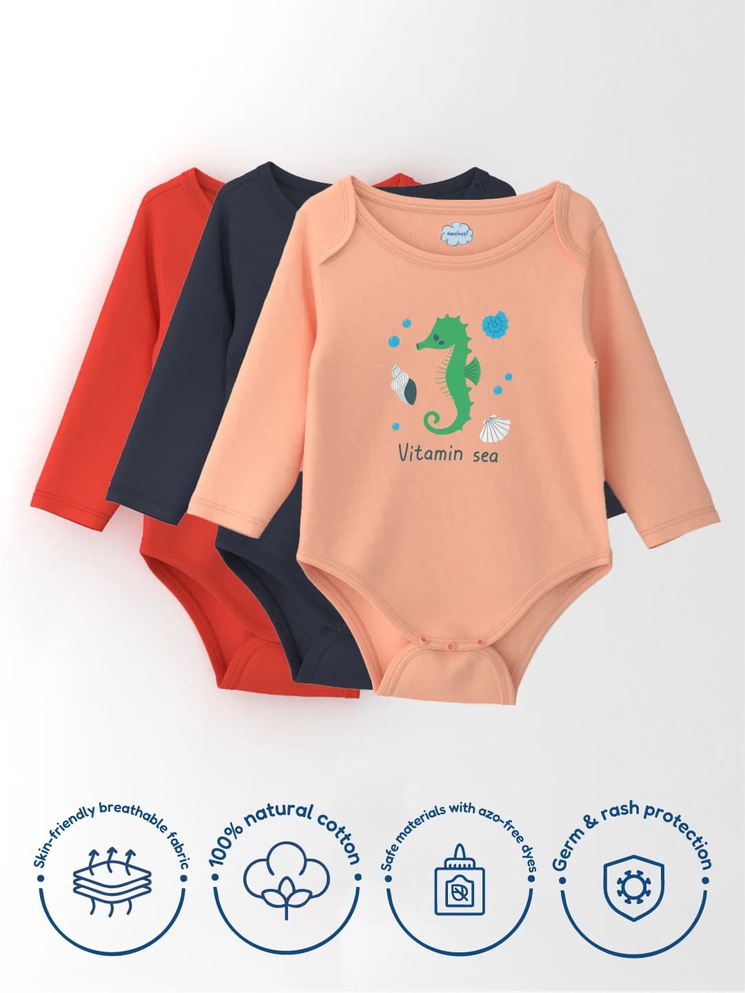 Infants Boys Cotton Ocean Print Onesie - Pack of 3