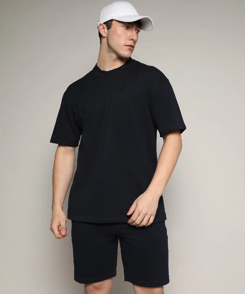 Men's Black Casual Solid Co-ords Set