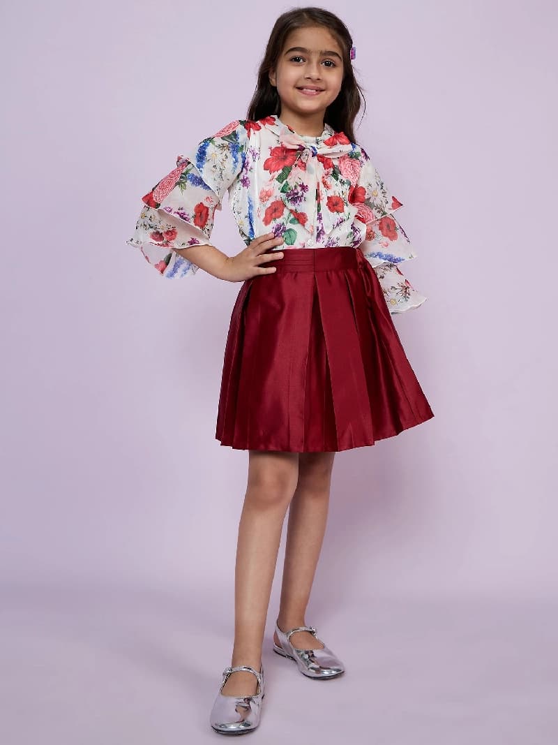 Girls Maroon Festive Skirt with Top