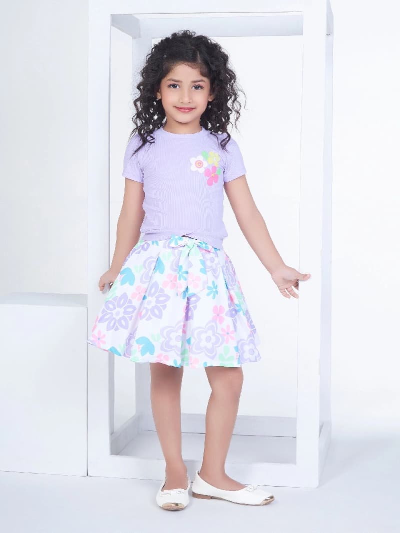 Girls Purple Casual Skirt With Top