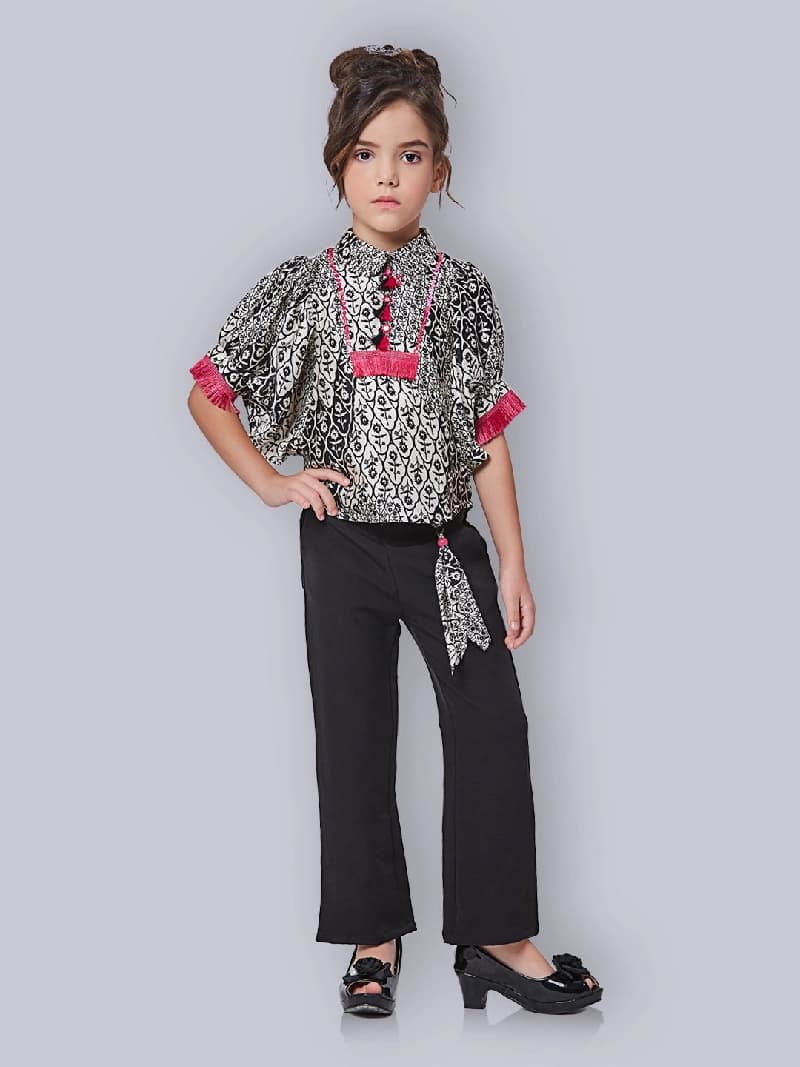 Girls Black Casual Pant with Top