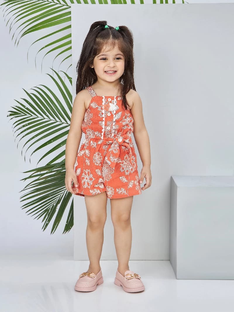 Girls Rust Casual Jumpsuit