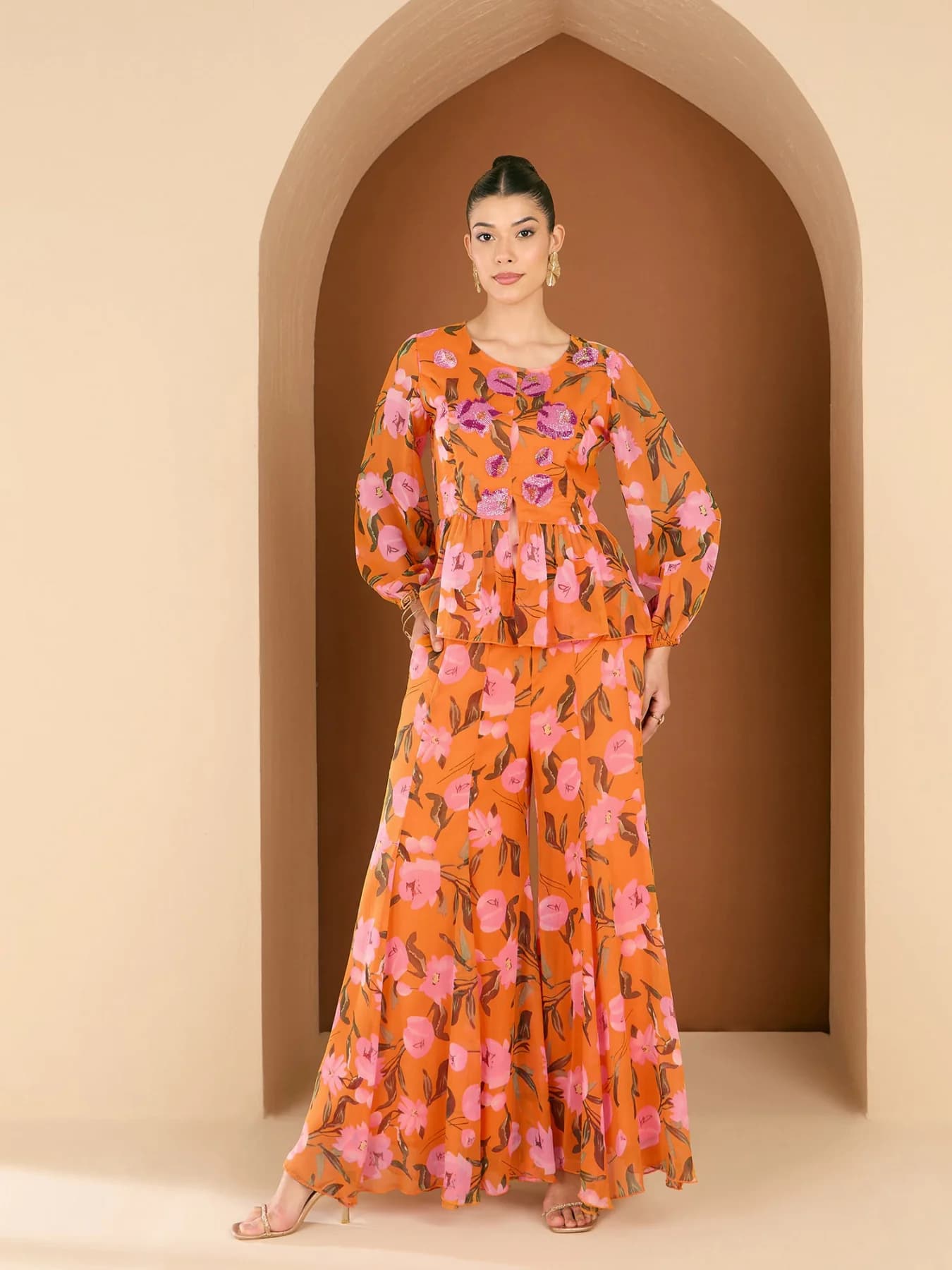 Women's Orange Party Co-ords Set