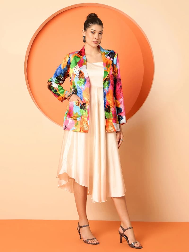 Women's Beige Party Printed Co-ords Set