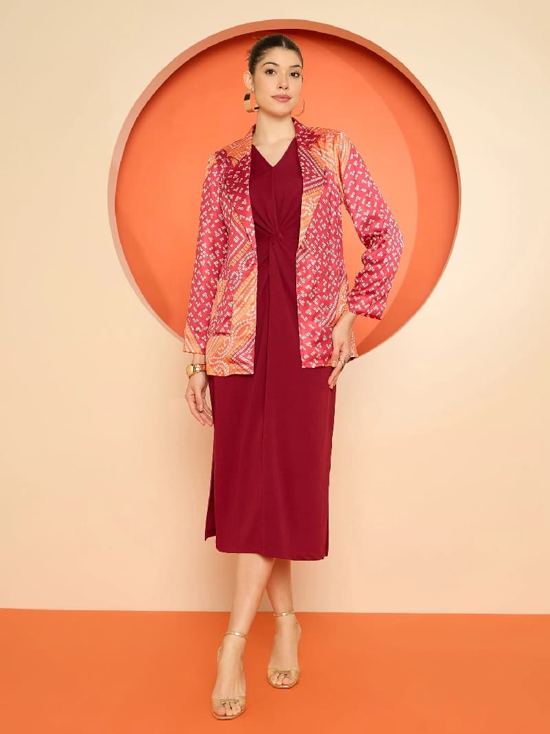 Women's Red Party Printed Co-ords Set