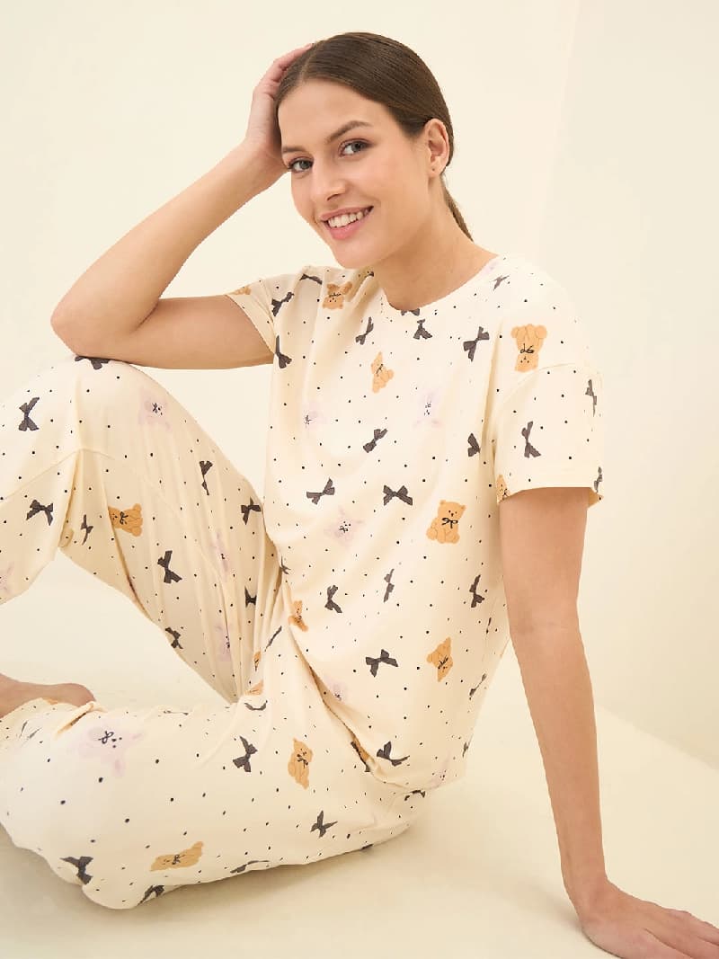 Women's Cream Casual Night Suit