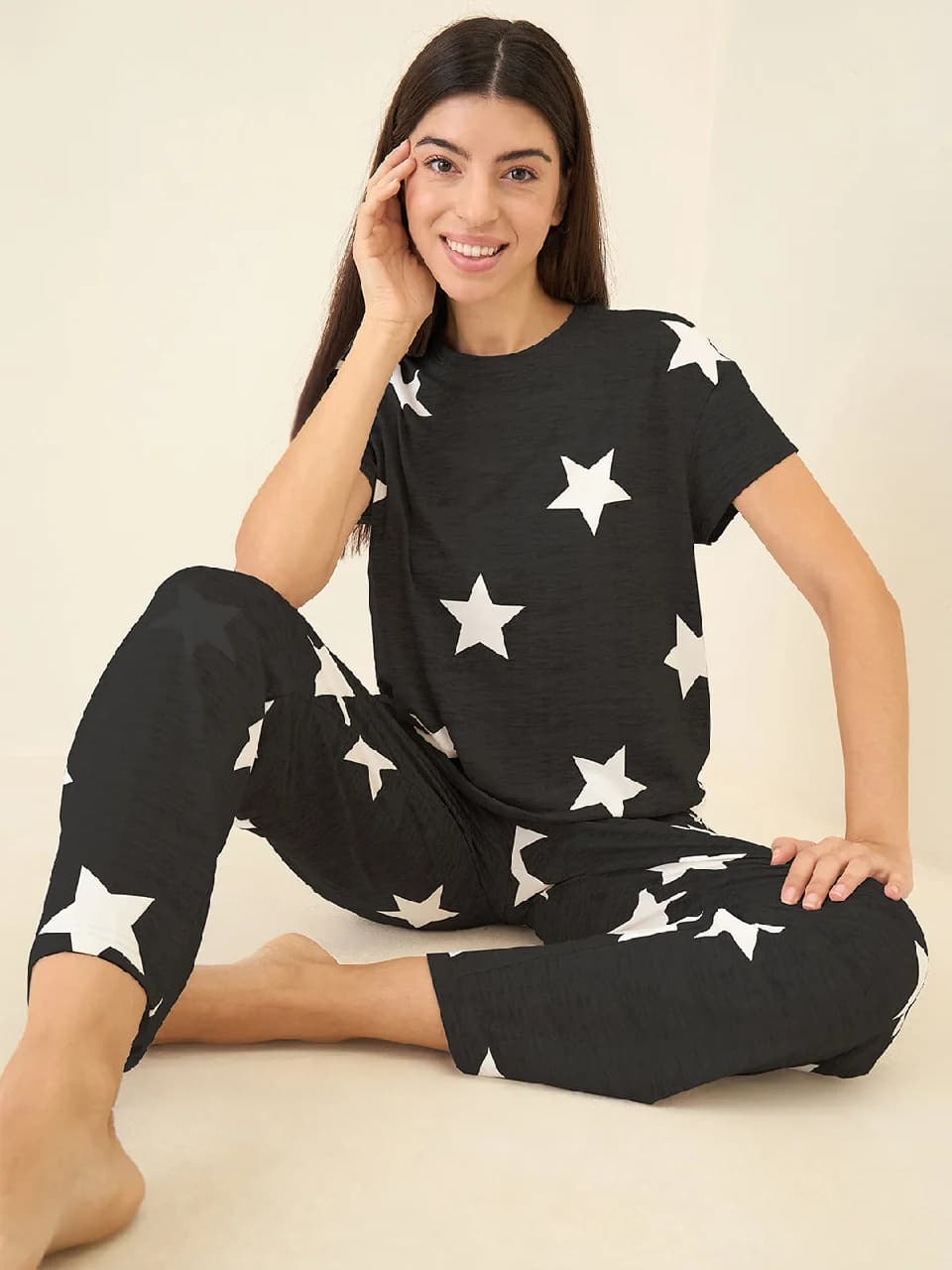 Women's Black Casual Night Suit