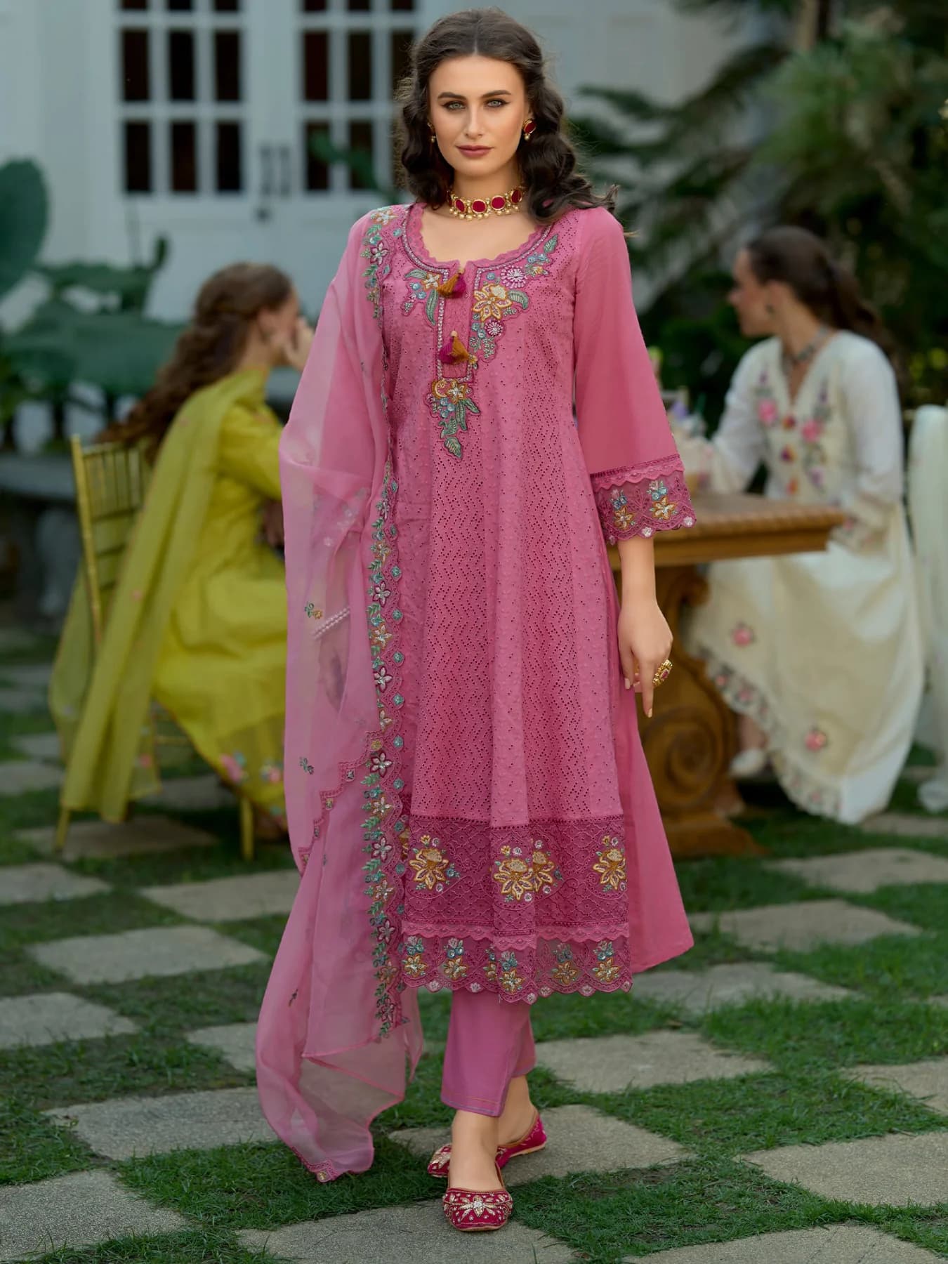 Women's Pink Festive Kurta Set