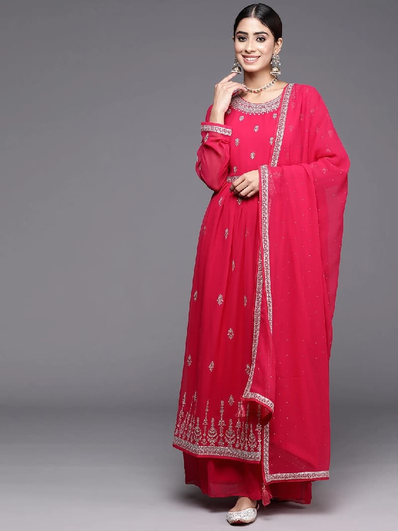 Women's Pink Festive Floral Kurta Set