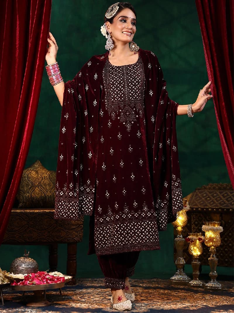 Women's Red Festive Floral Kurta Set