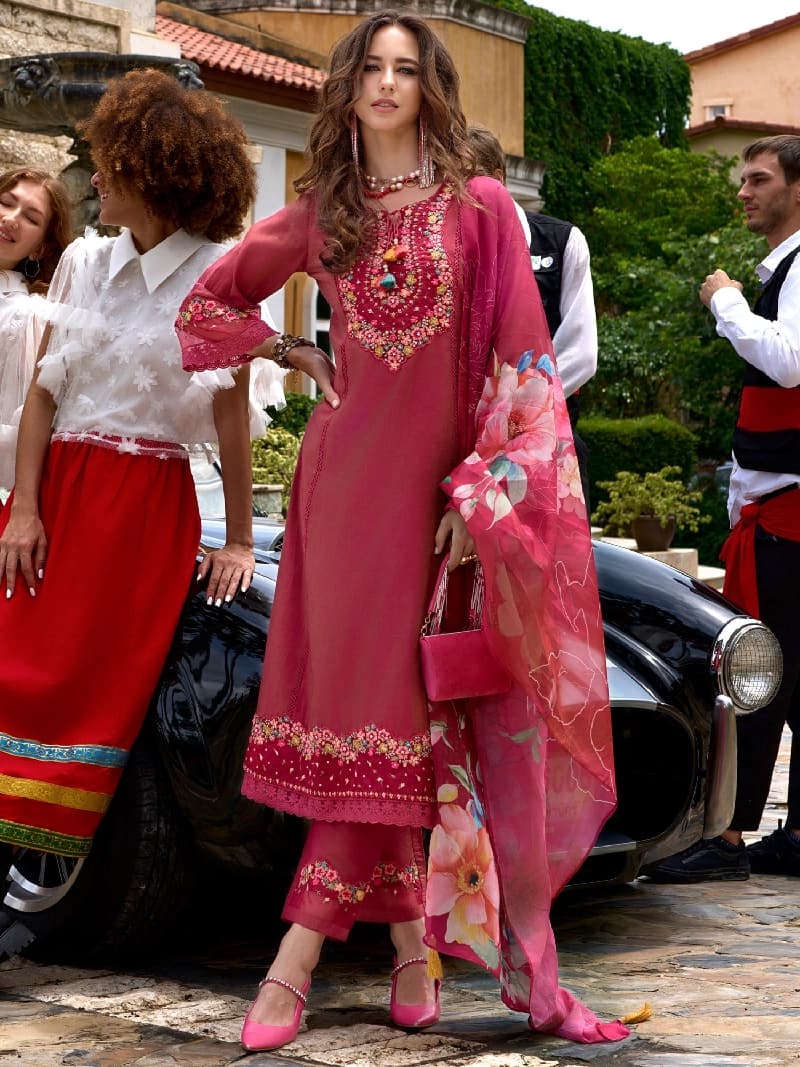 Women's Pink Festive Kurta Set