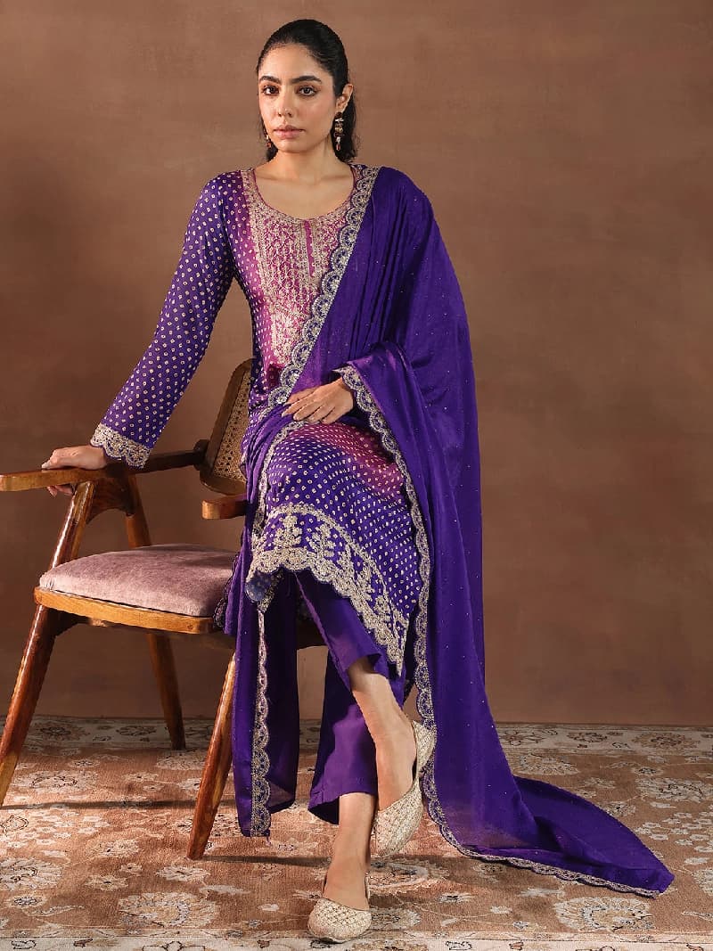 Women's Purple Festive Printed Kurta Set