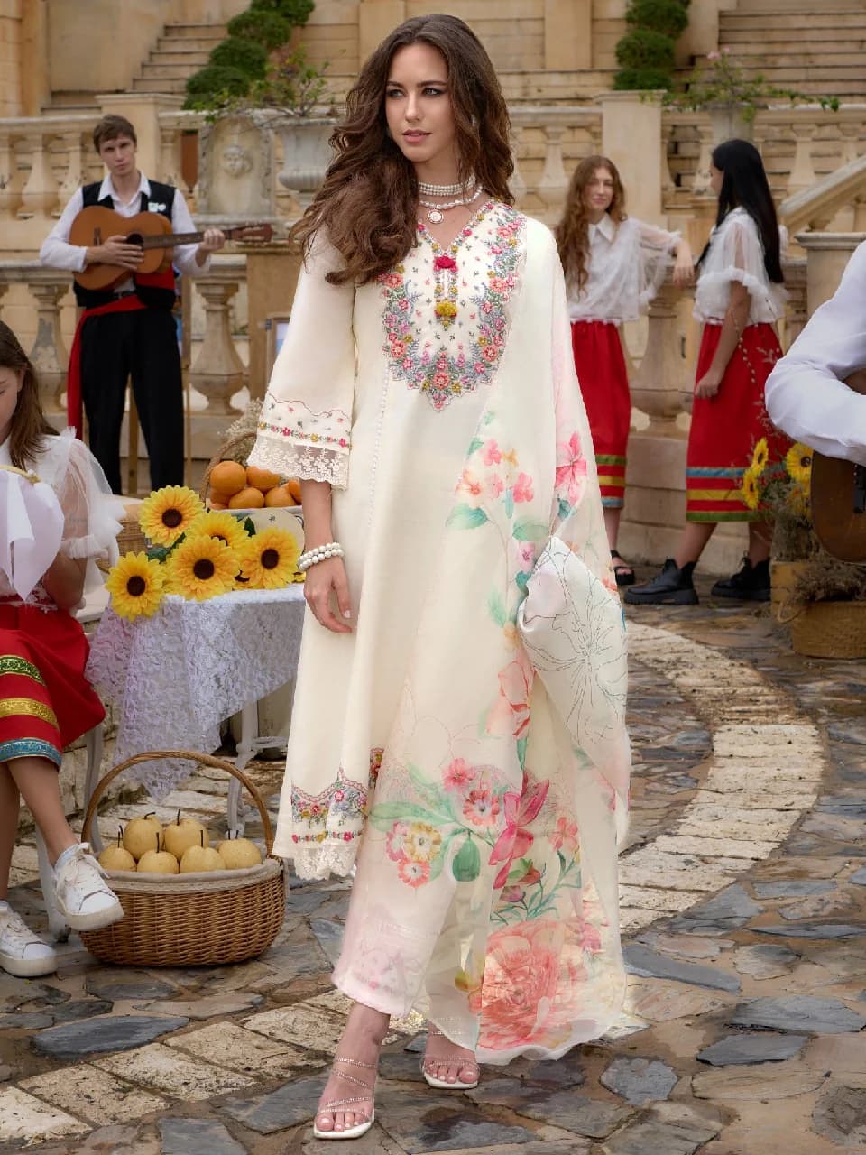 Women's White Festive Kurta Set