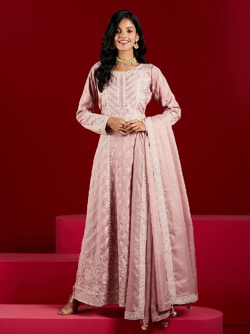 Women's Pink Festive Floral Kurta Set