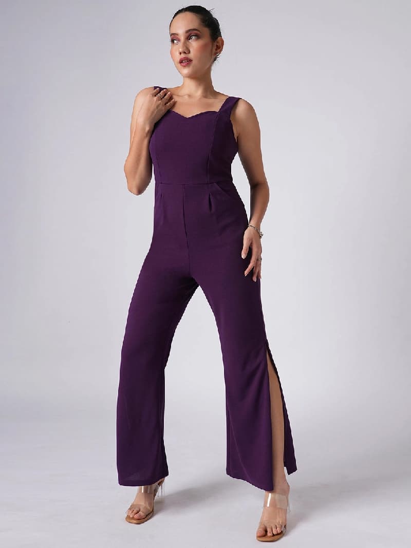 Women's Purple Casual Solid Jumpsuit