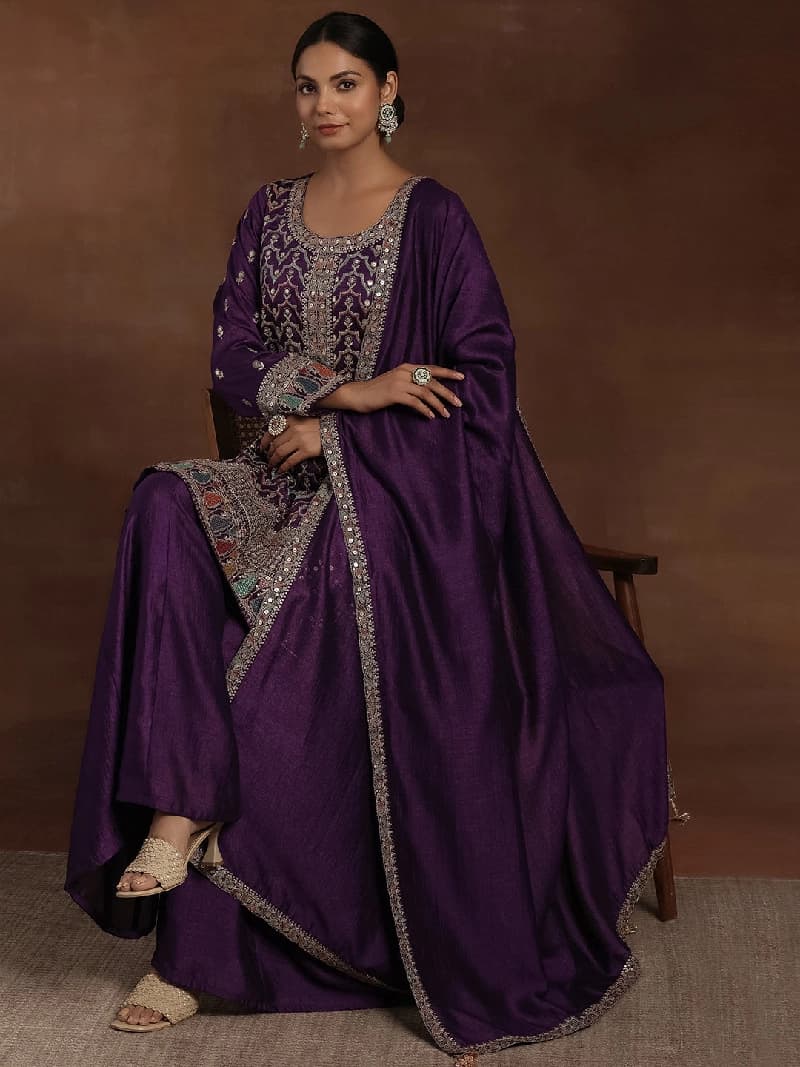 Women's Purple Festive Printed Kurta Set