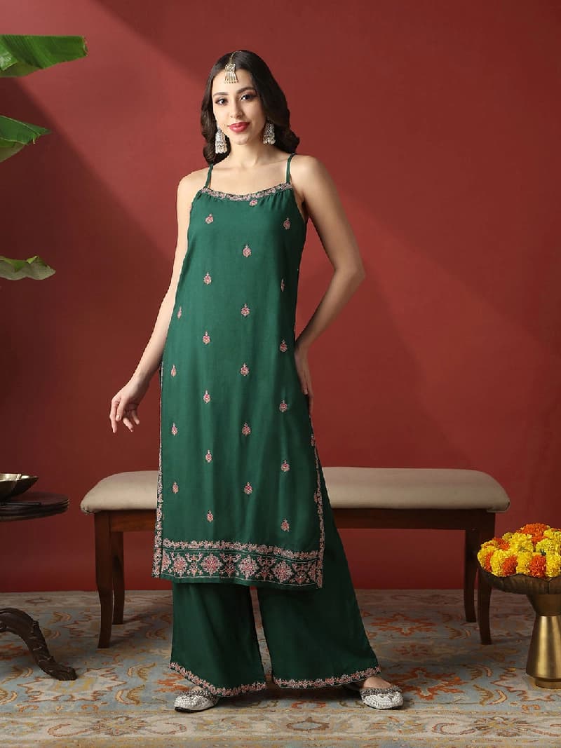 Women's Green Casual Printed Kurta Set