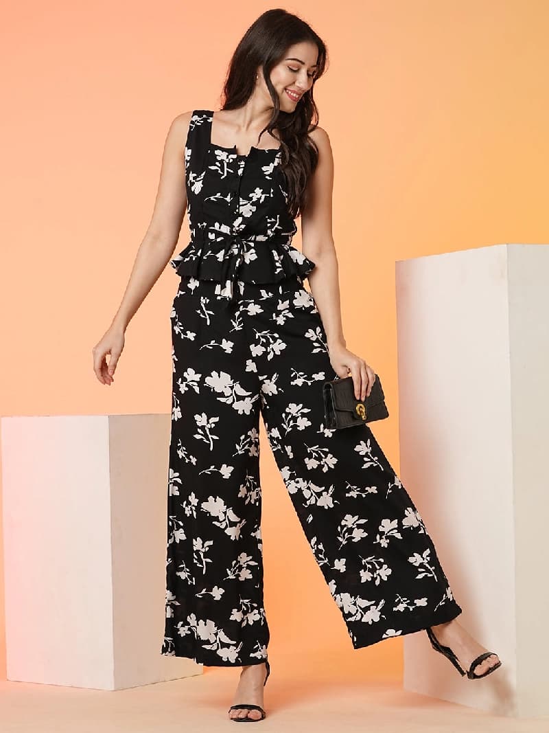 Women's Black Casual Floral Co-ords Set
