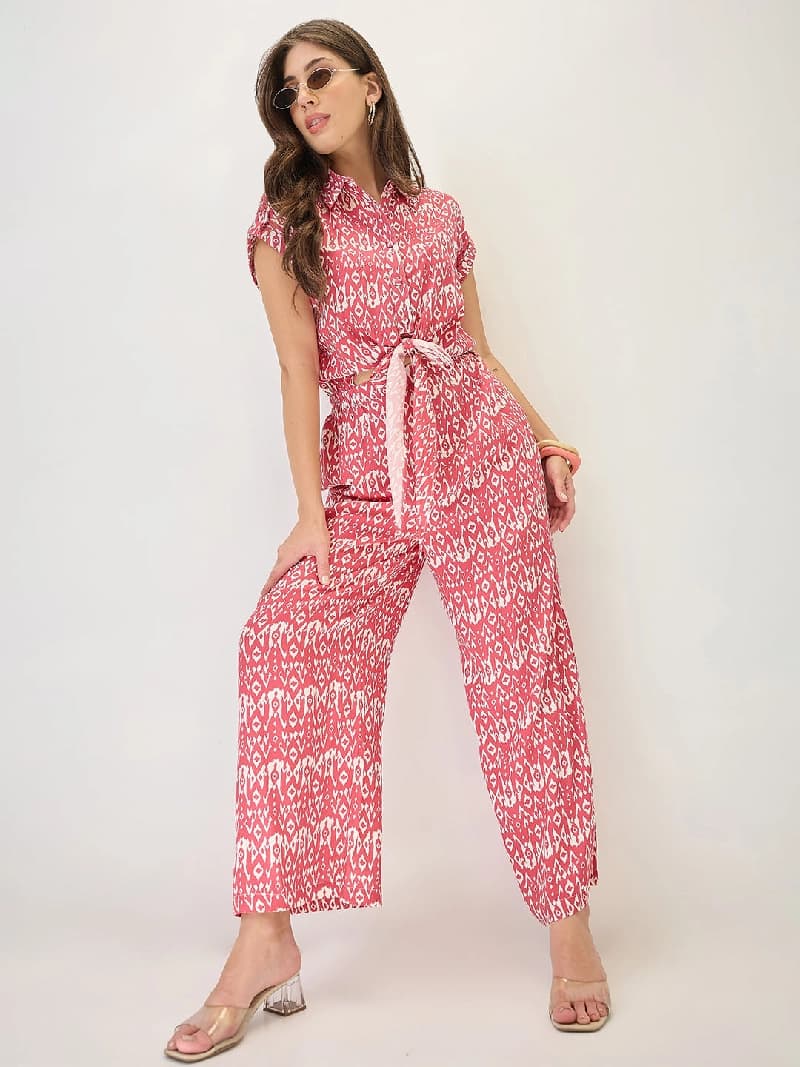 Women's Pink Casual Printed Jumpsuit