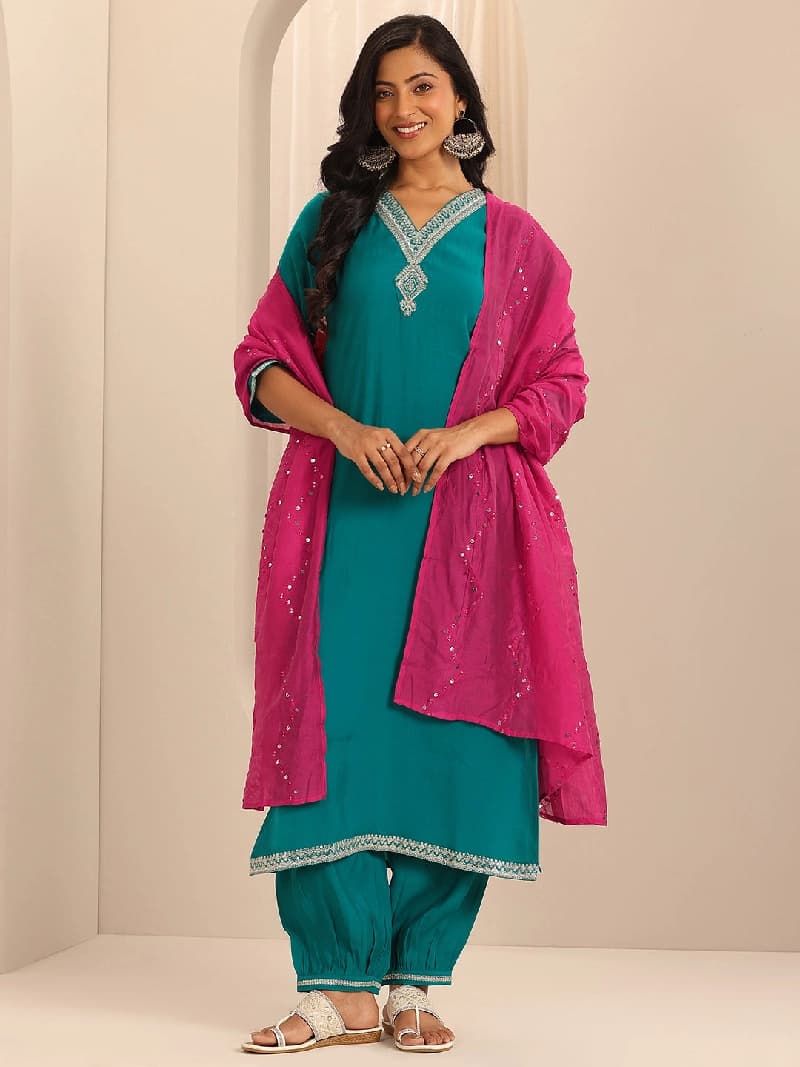 Women's Green Festive Solid Kurta Set