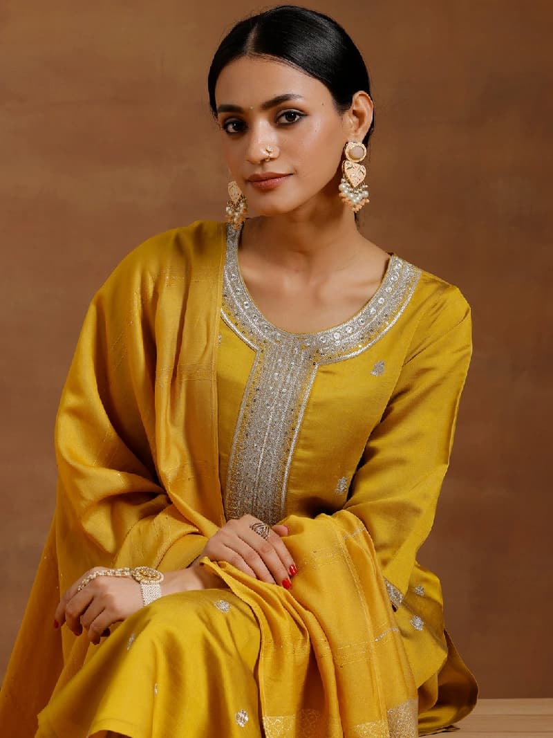 Women's Yellow Festive Floral Kurta Set
