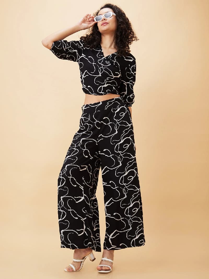 Women's Black Casual Printed Co-ords Set