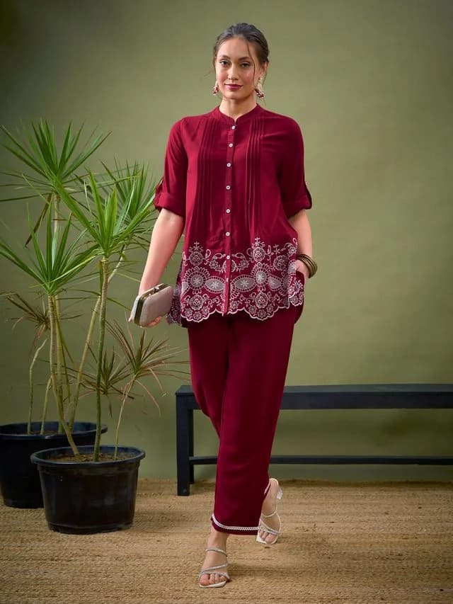 Women's Red Casual Co-ords Set