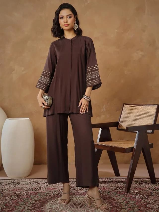 Women's Brown Festive Co-ords Set