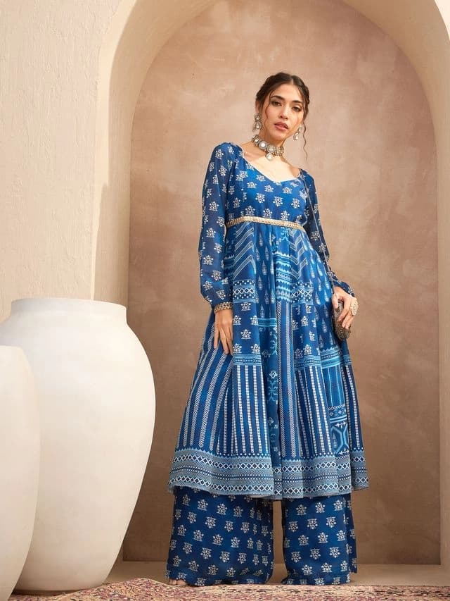 Women's Blue Casual Kurta Set